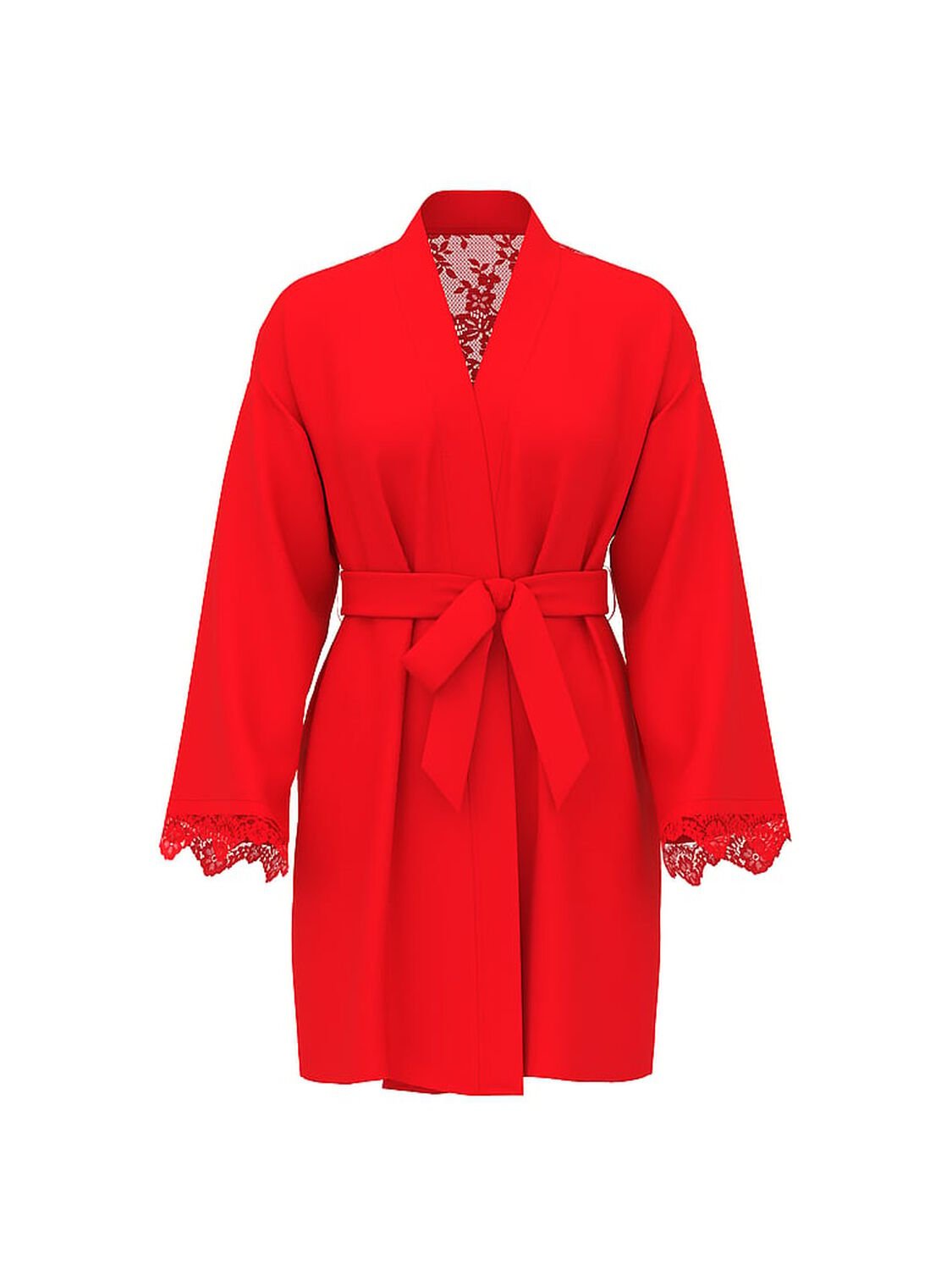 vs Dream Angels Chiffon & Lace Short Robe Bright Vermillion 3 of 3 