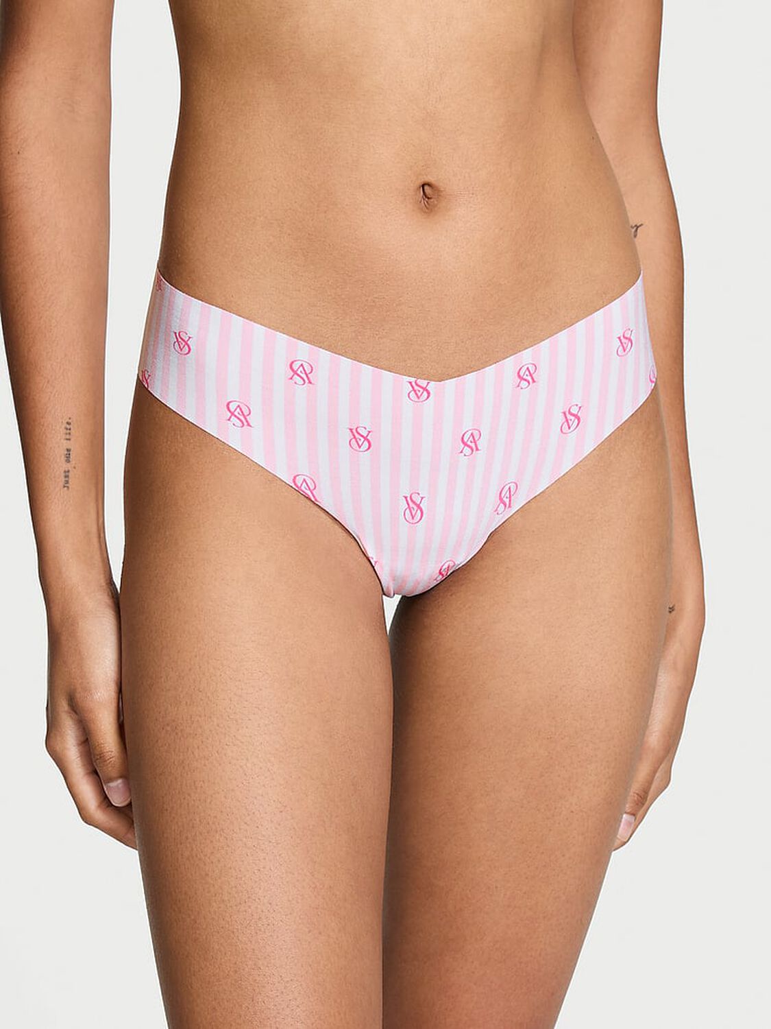 vs No-Show No-Show Thong Panty Purest Pink Logo Stripes 1 of 3 