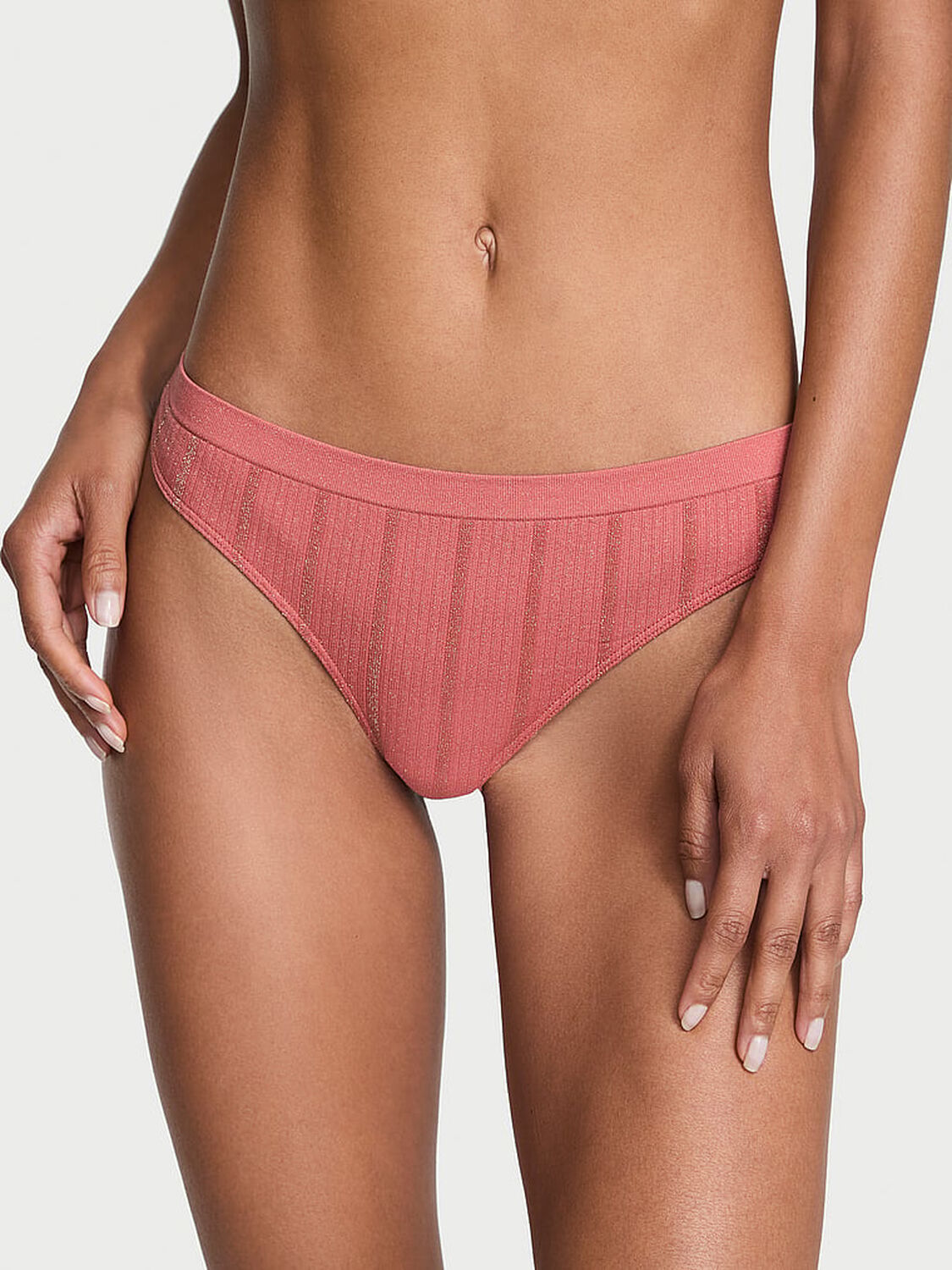 vs Seamless Seamless Thong Panty Seductive Rose Lurex Stripe 1 of 1 
