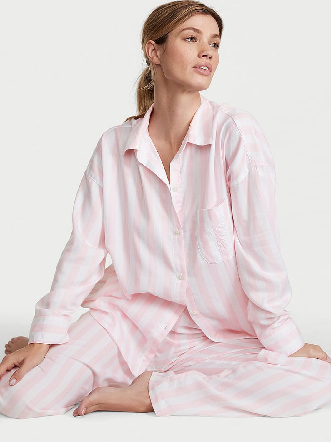 vs Victoria's Secret Modal-Cotton Long Pajama Set Pretty Blossom Stripes 1 of 4 