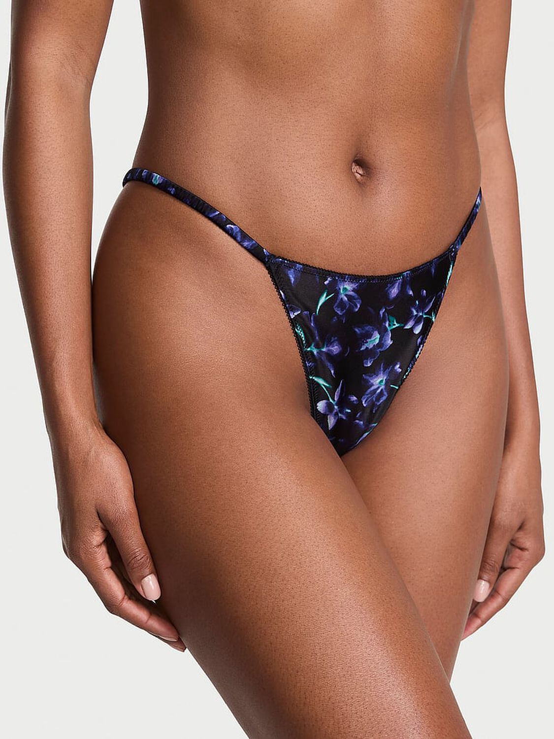 vs Very Sexy Satin Lace-Back Thong Panty Black Orchid 1 of 2 