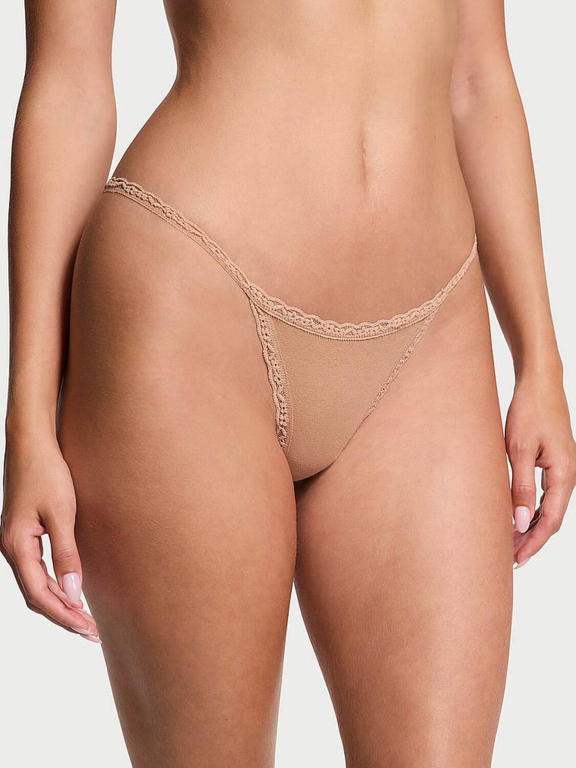 vs The Lacie Lace-Trim Cotton V-String Panty Praline 1 of 3 