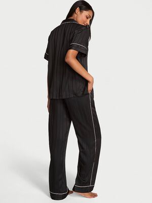 Glazed Satin Short-Sleeve Long Pajama Set