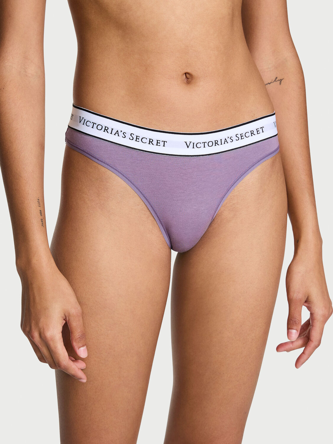 vs Cotton Logo Cotton Thong Panty Frozen Plum 1 of 3 