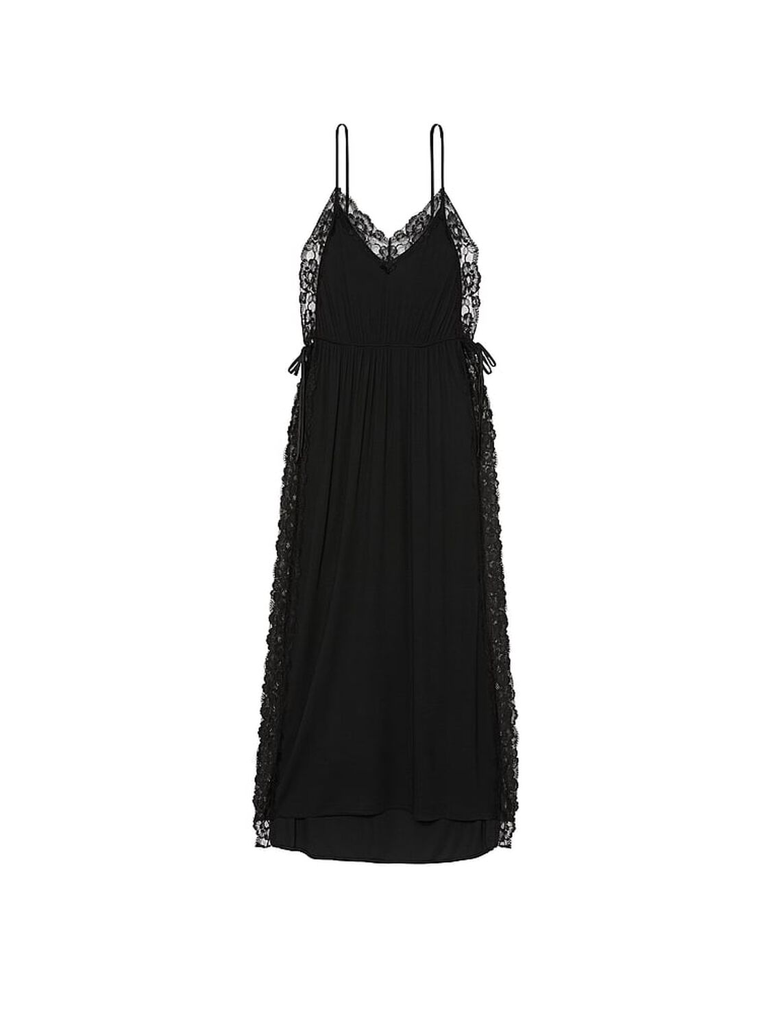 vs Victoria's Secret Ribbed Modal Lace-Trim High-Slit Long Slip Dress Black 3 of 3 