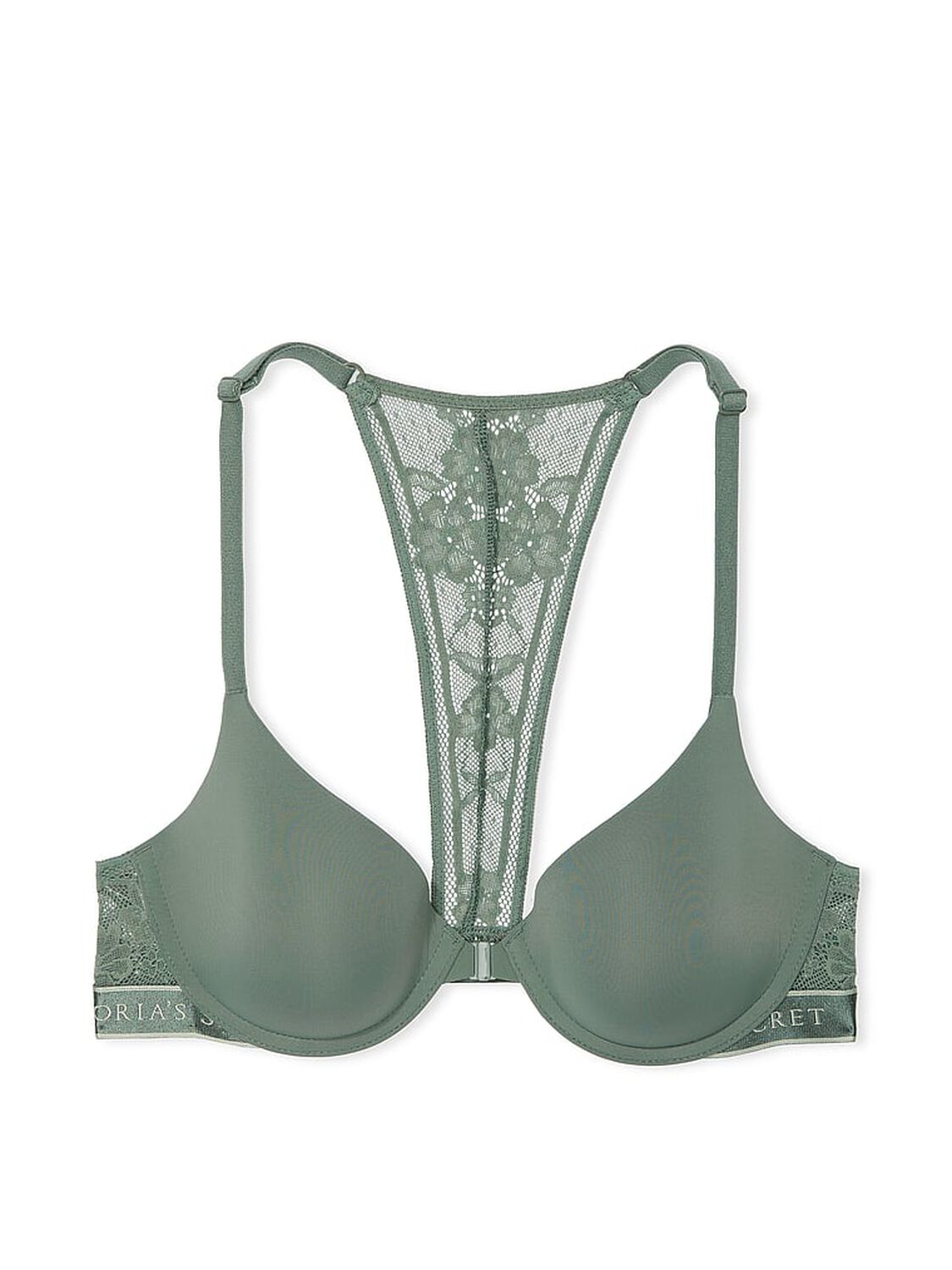 vs The T-Shirt Lightly Lined Front-Close Lace-Trim Demi Bra Faded Sage 1 of 3 