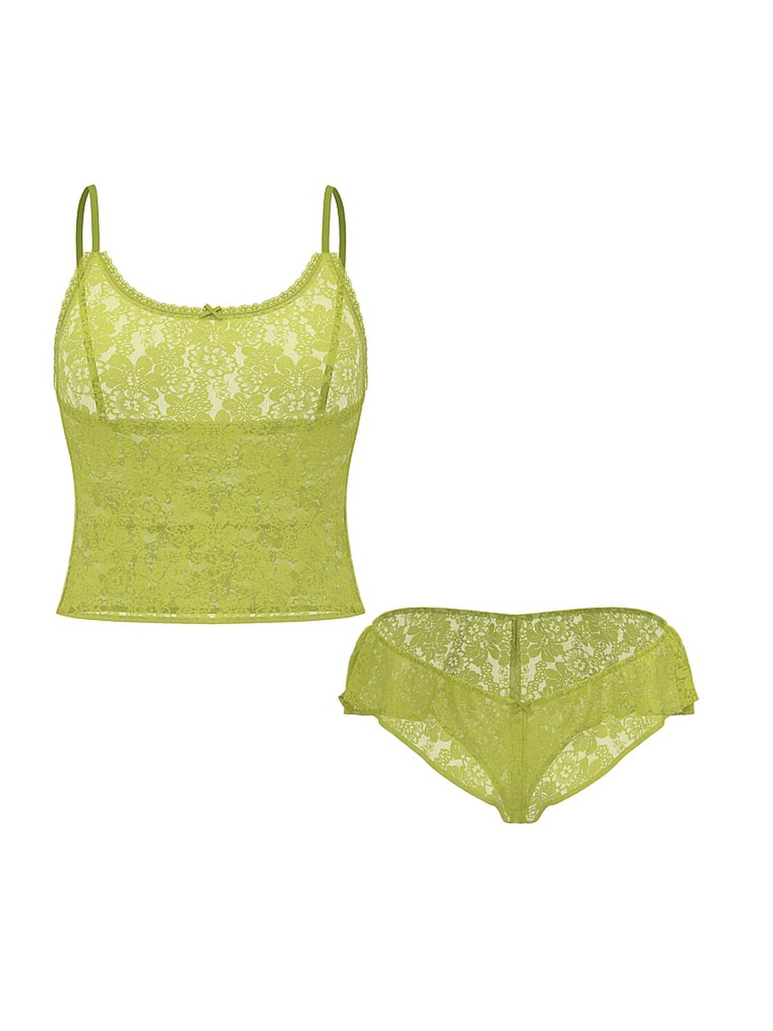 vs Victoria's Secret Tease Lace Cami & Flutter Short Set Gecko Yellow 3 of 3 
