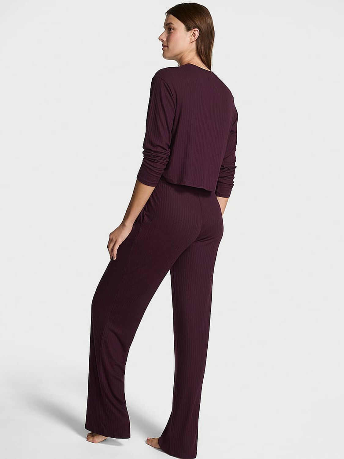 vs Victoria's Secret Modal Wide-Rib Long Lounge Set Winter Wine 2 of 4 