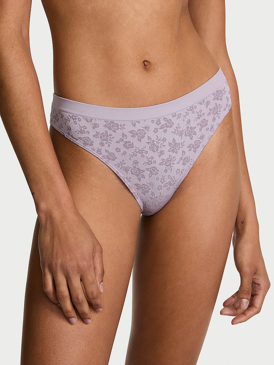 vs Seamless Seamless Floral Thong Panty Crystal Lilac Floral 1 of 3 