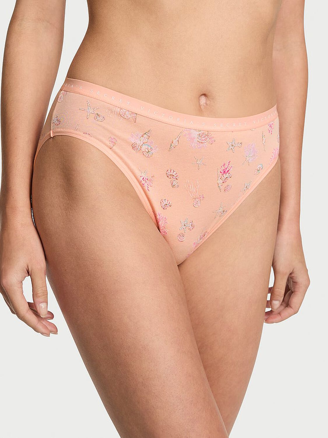vs Victoria's Secret Stretch Cotton High-Leg Brief Panty Peach Seashells 1 of 3 