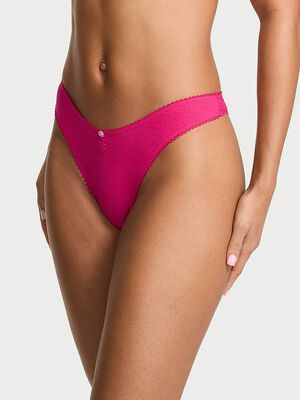 Stretch Cotton Heart Lace High-Leg Scoop Thong Panty