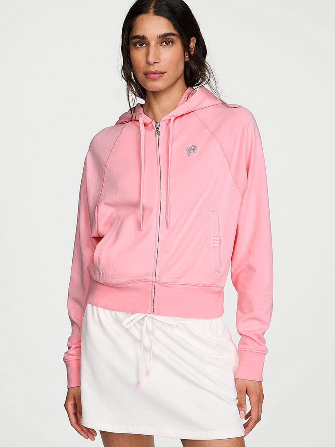 vs Angel Essentials Off-Duty Terry Crop Full-Zip Hoodie Washed Victoria Pink 1 of 4 