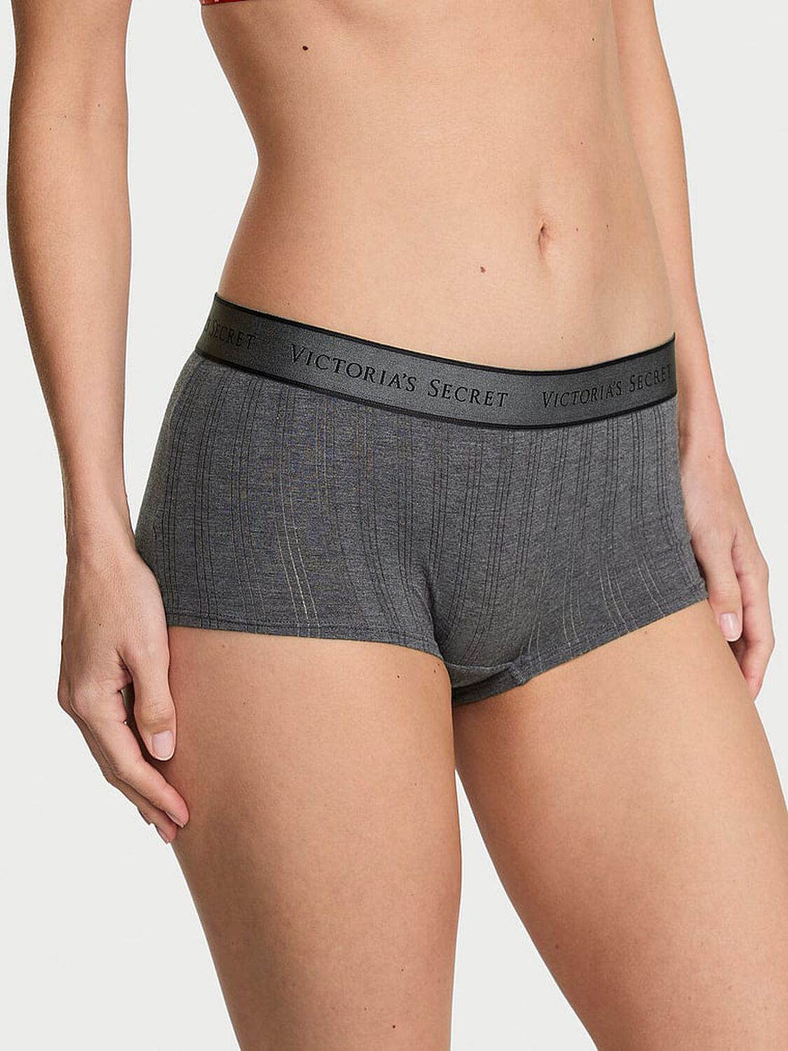 vs Cotton Ultra-Fine Modal Logo Boyshort Panty Heather Anthracite 1 of 2 