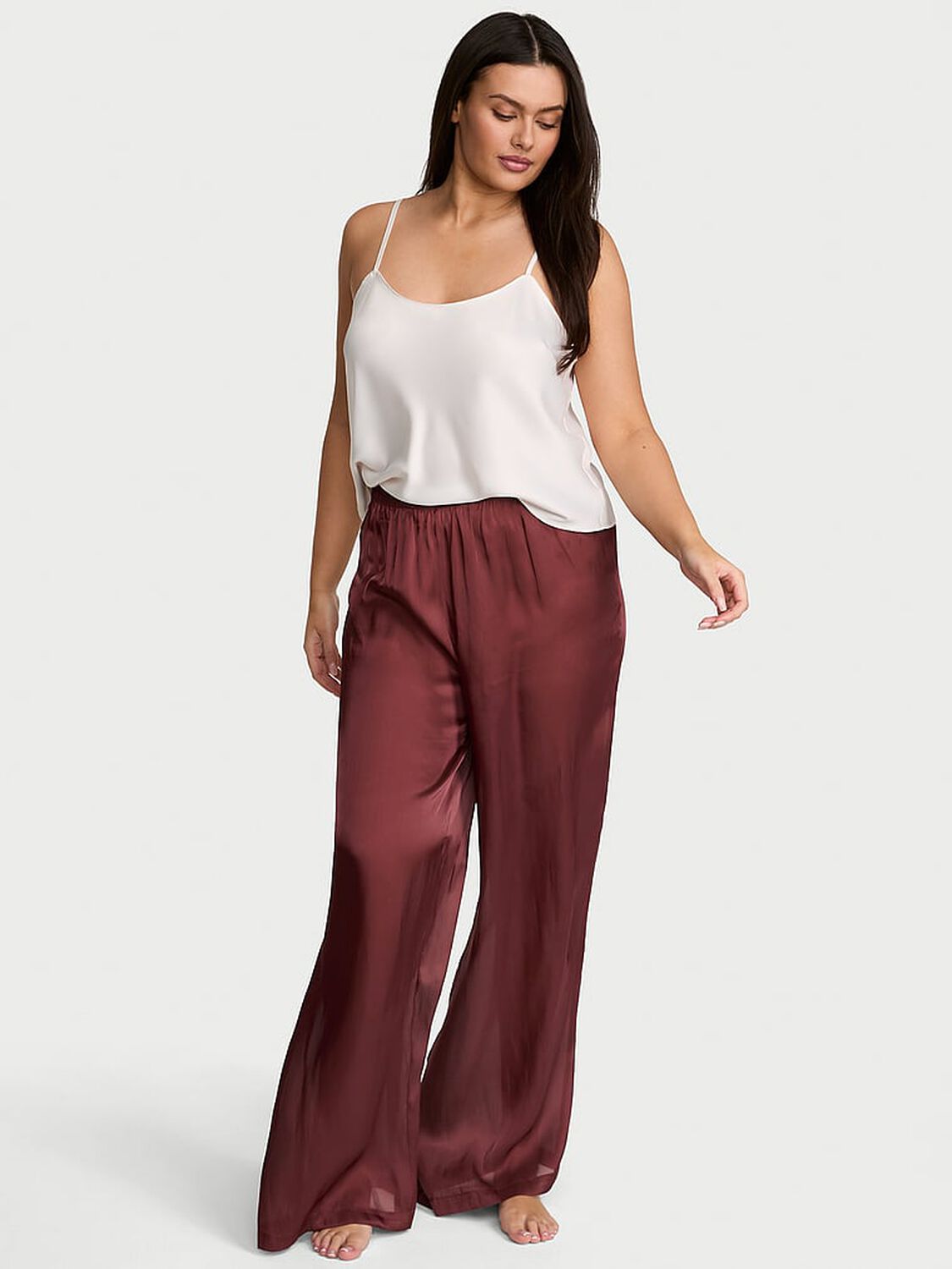vs Victoria's Secret Luxe Sheer Satin Wide-Leg Pant Cherrywood 1 of 4 