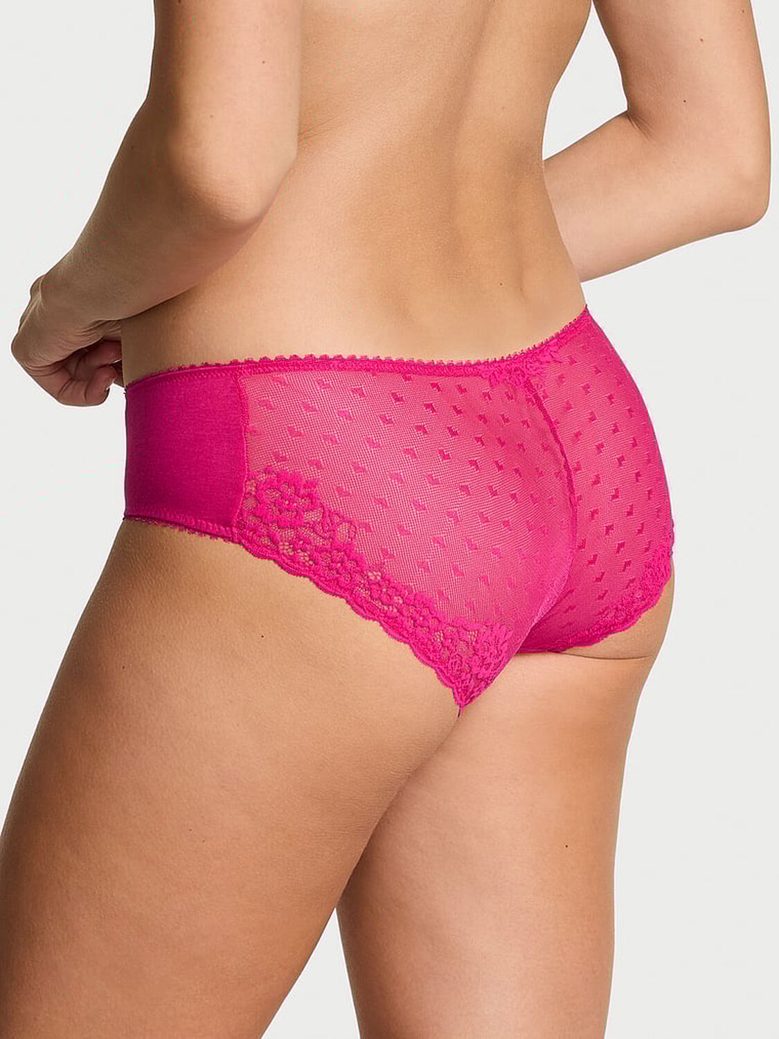 vs Victoria's Secret Stretch Cotton Heart Lace Hiphugger Panty Pop Pink 2 of 3 