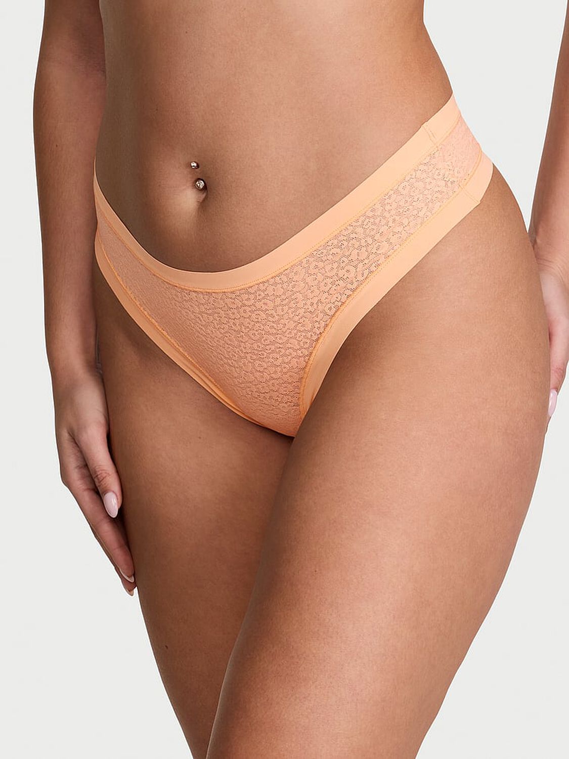 vs No-Show No-Show Leopard Lace Thong Panty Sunlit Apricot 1 of 2 
