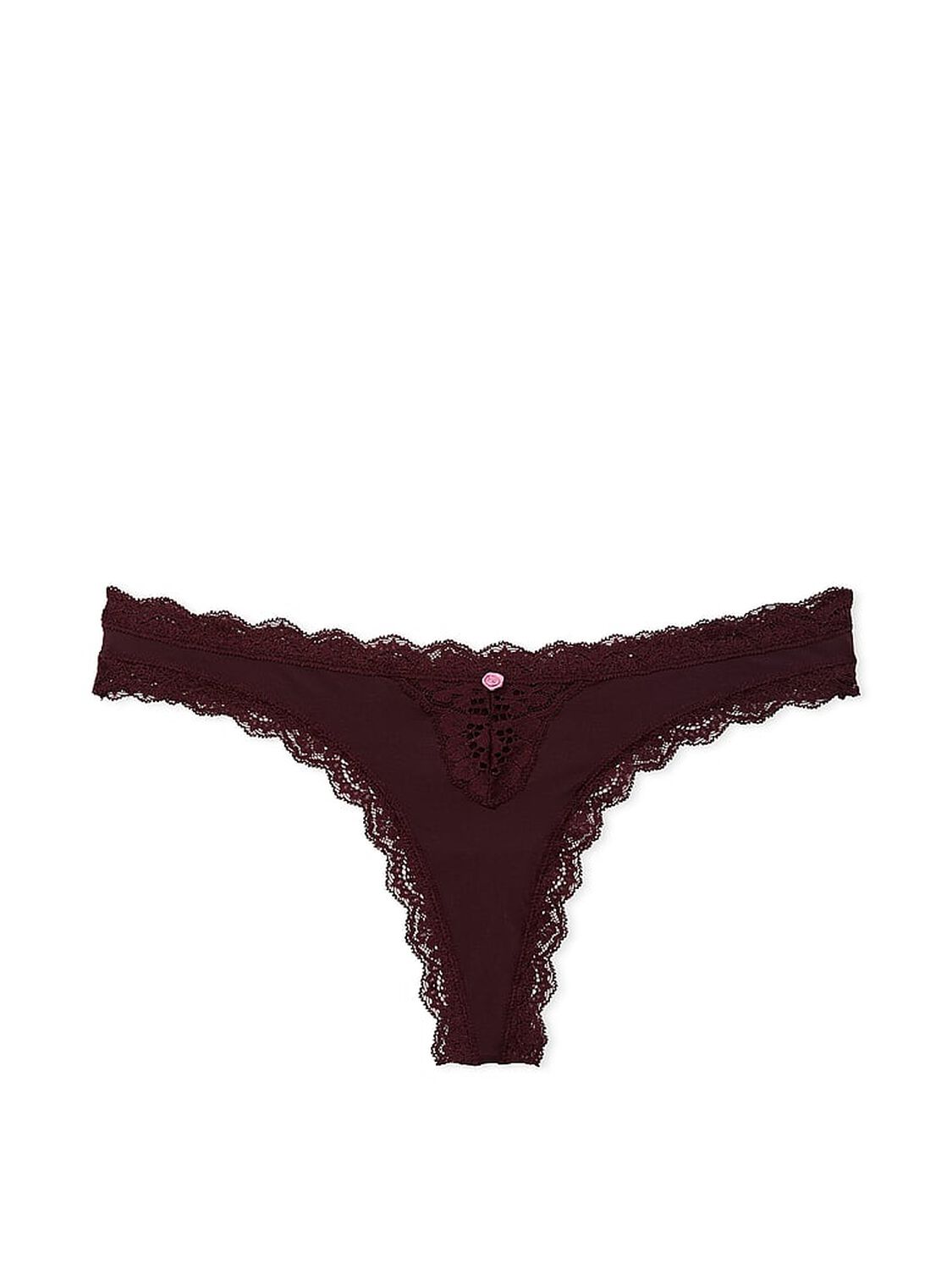 vs Dream Angels Lace-Trim Thong Panty Burgundy Brown 1 of 2 