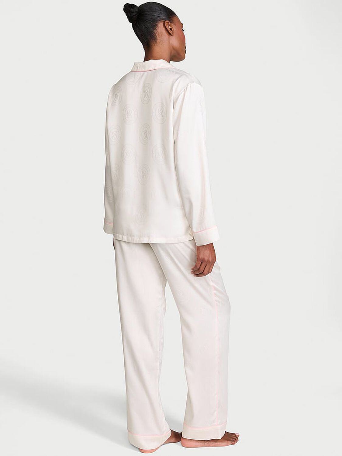 vs Victoria's Secret Glazed Satin Long Pajama Set Coconut White 2 of 2 