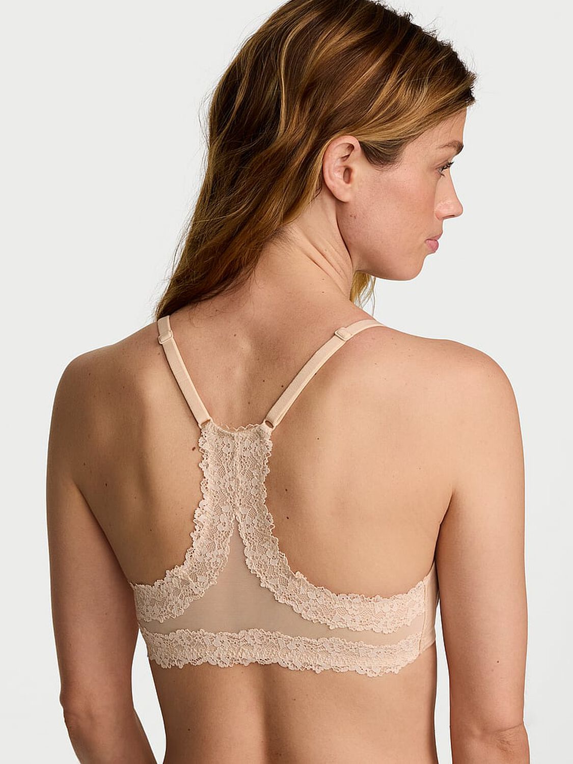 vs Body By Victoria Lightly Lined Lace Racerback Full-Coverage Bra Marzipan 2 of 3 