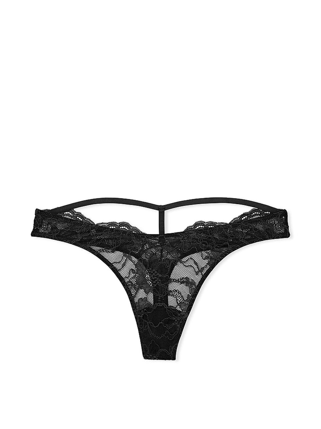 vs Very Sexy Shine Strap Cut-Out Back Lace Thong Panty Black 3 of 5 