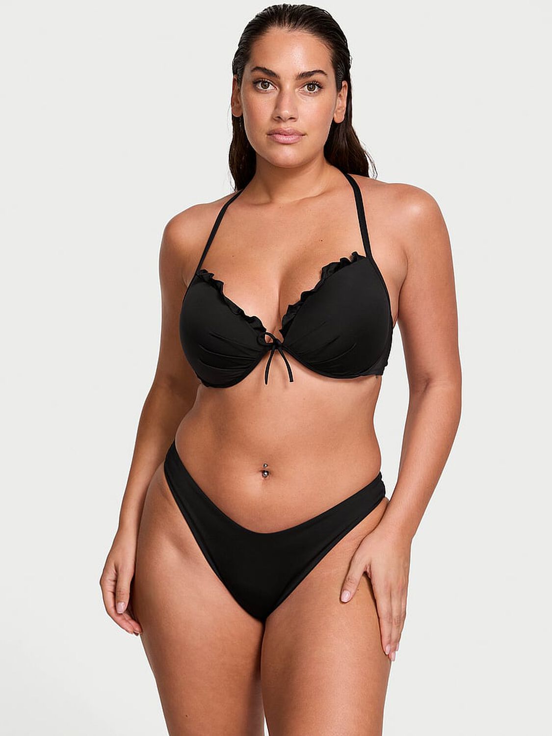 vs Victoria's Secret Swim Essential Brazilian Bikini Bottom Pure Black 1 of 3 