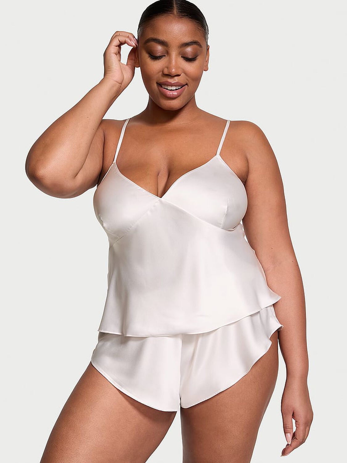 vs Victoria's Secret Satin Open-Back Cami & Shorts Set Coconut White 1 of 3 