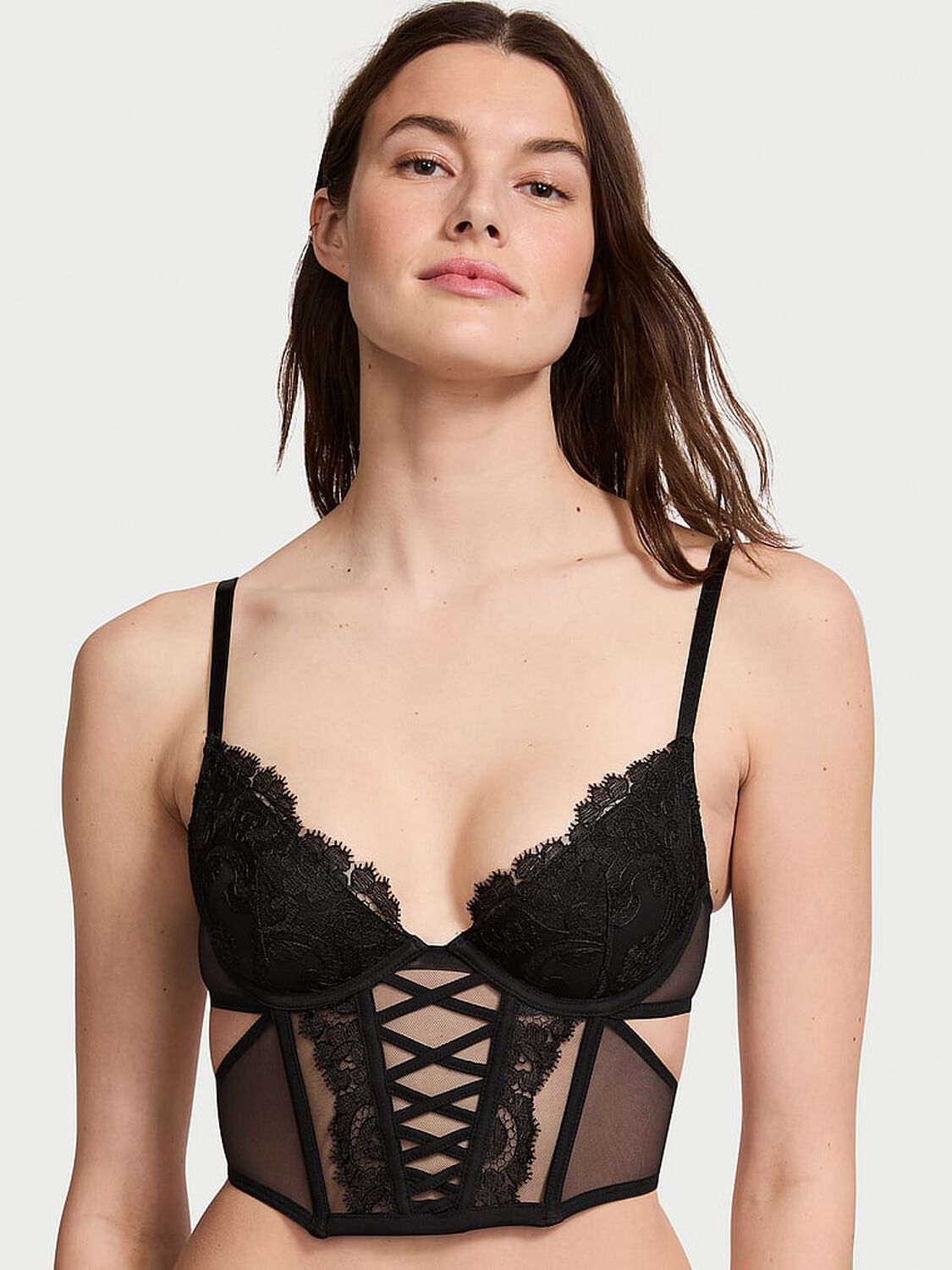 vs Dream Angels Boho Floral Embroidery Low-Cut Demi Corset Top Black 1 of 4 