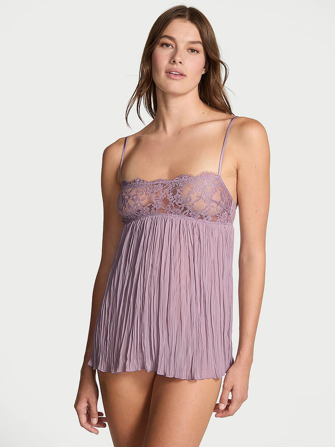vs Dream Angels Dare to Dream Lace Pleated Babydoll Set Deep Hyacinth 1 of 2 