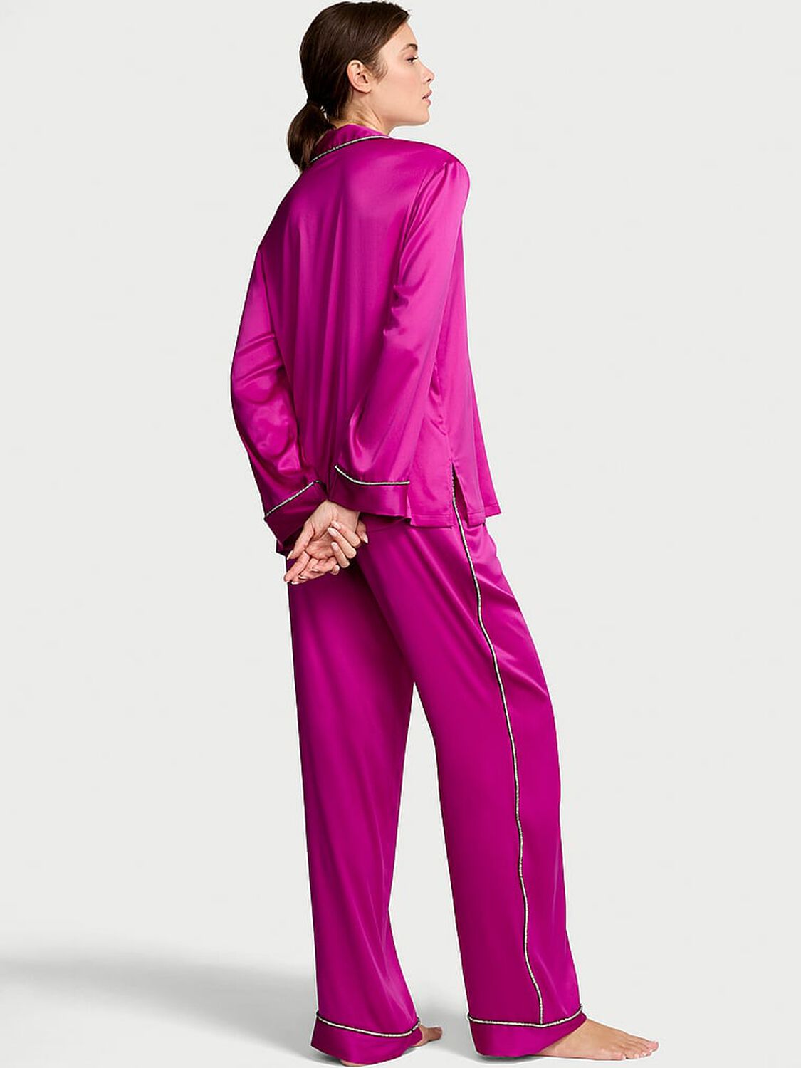 vs Victoria's Secret Glazed Satin Shine Long Pajama Set Berrylicious 2 of 3 