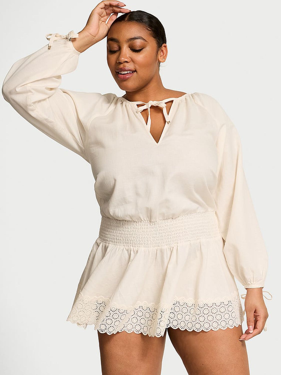 vs Victoria's Secret Swim Beachwear Linen Lace-Trim Dress Candlelight 5 of 5 