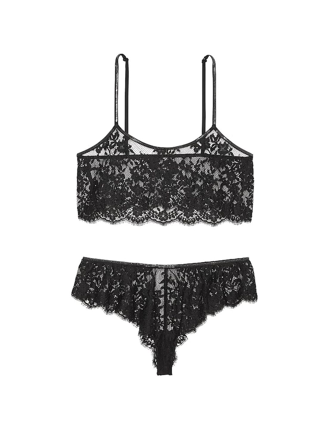vs Victoria's Secret Twinkle Strap Lace Bralette & Flutter Shorts Set Chalk Rose 1 of 1 