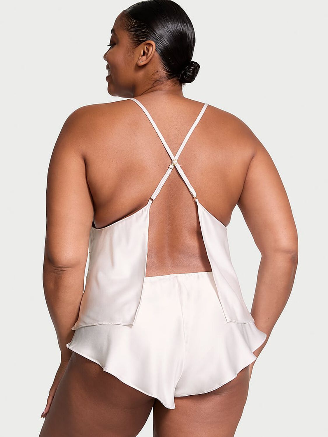 vs Victoria's Secret Satin Open-Back Cami & Shorts Set Coconut White 2 of 3 