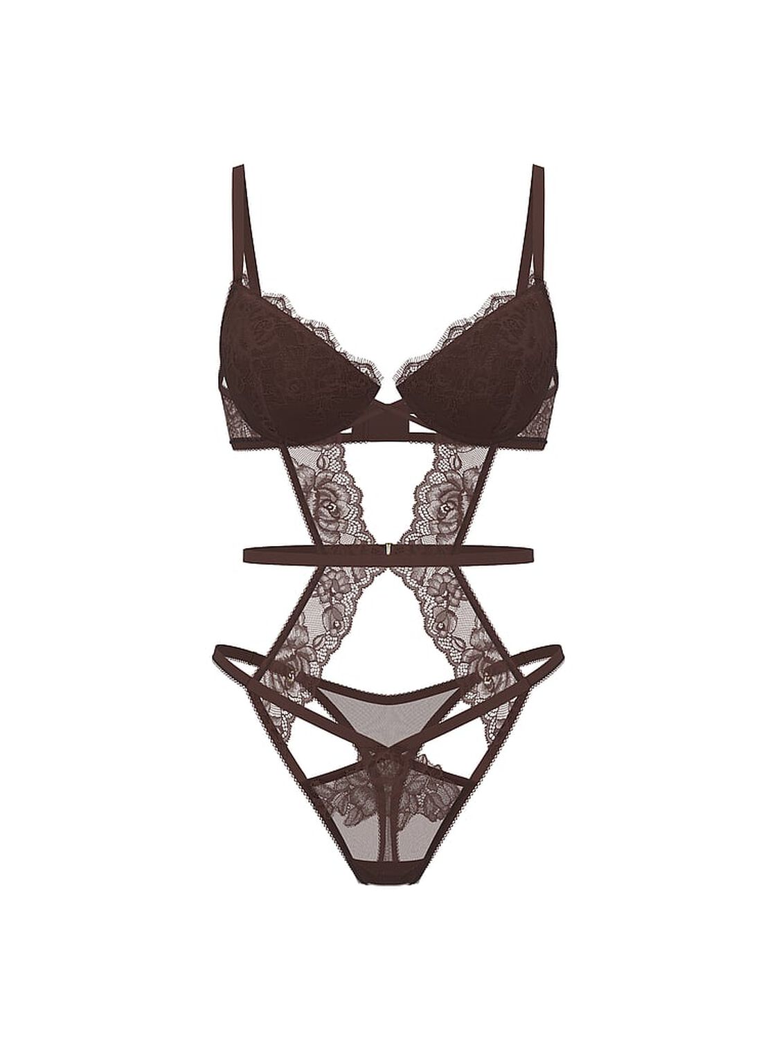 vs Very Sexy Rose Lace Lightly Lined Strappy Teddy Ganache 3 of 3 
