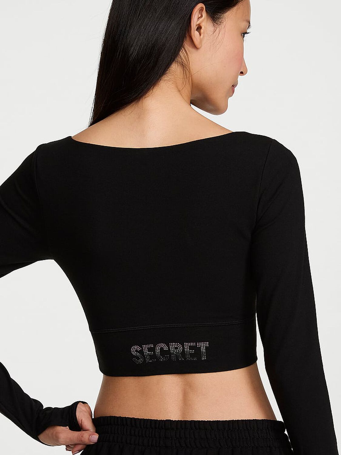 vs Angel Essentials Cotton Long-Sleeve Crop Top Black 2 of 2 