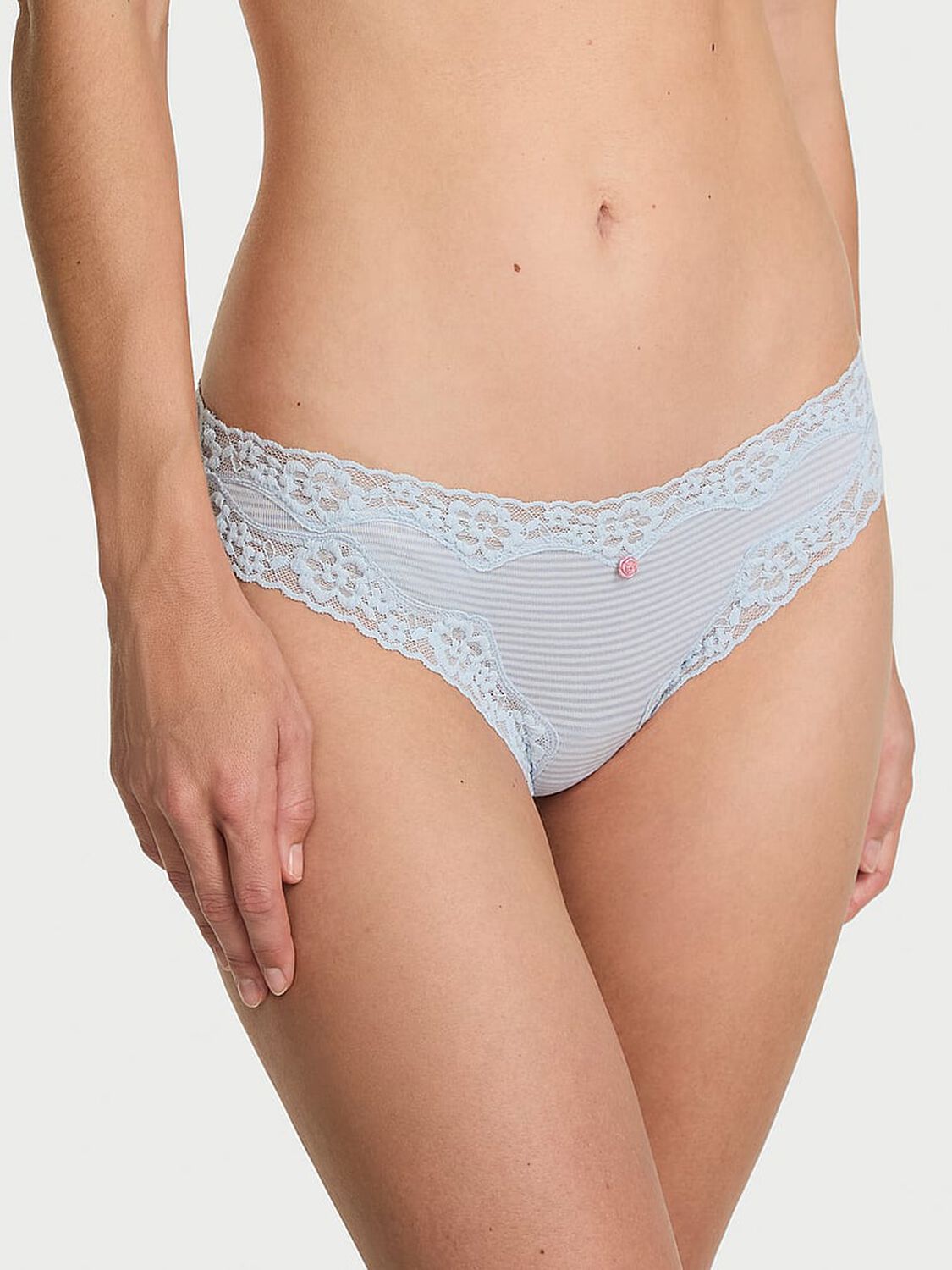 vs The Lacie Cotton Shadow Stripe Lace-Waist Bikini Panty Palest Blue 2 of 2 