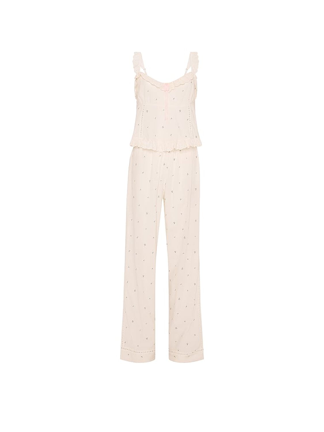 vs Victoria's Secret Cotton Dream Tank Long Pajama Set Coconut White Floral 3 of 3 