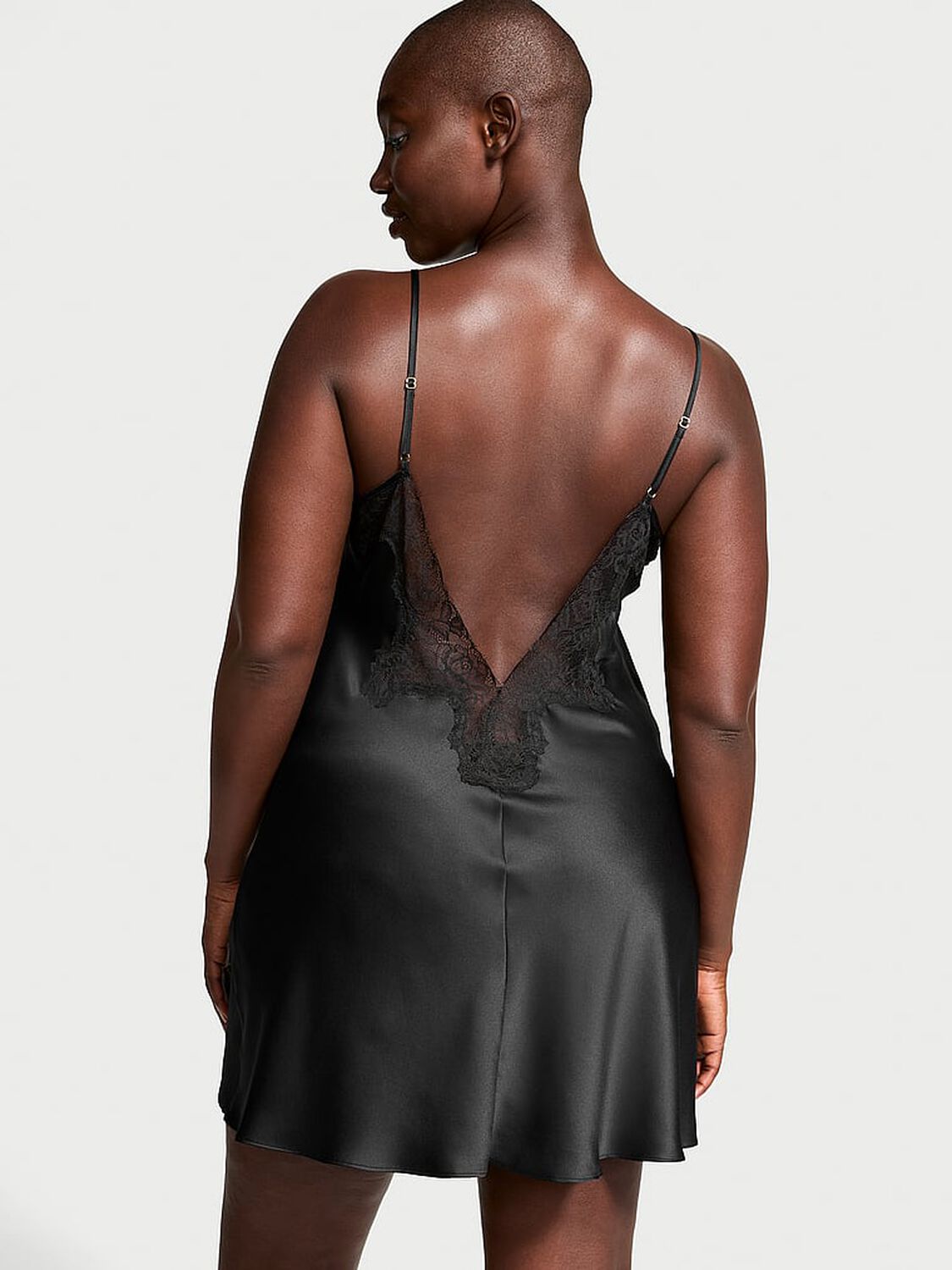 vs Victoria's Secret Satin & Rose Lace Mini Slip Black 2 of 3 
