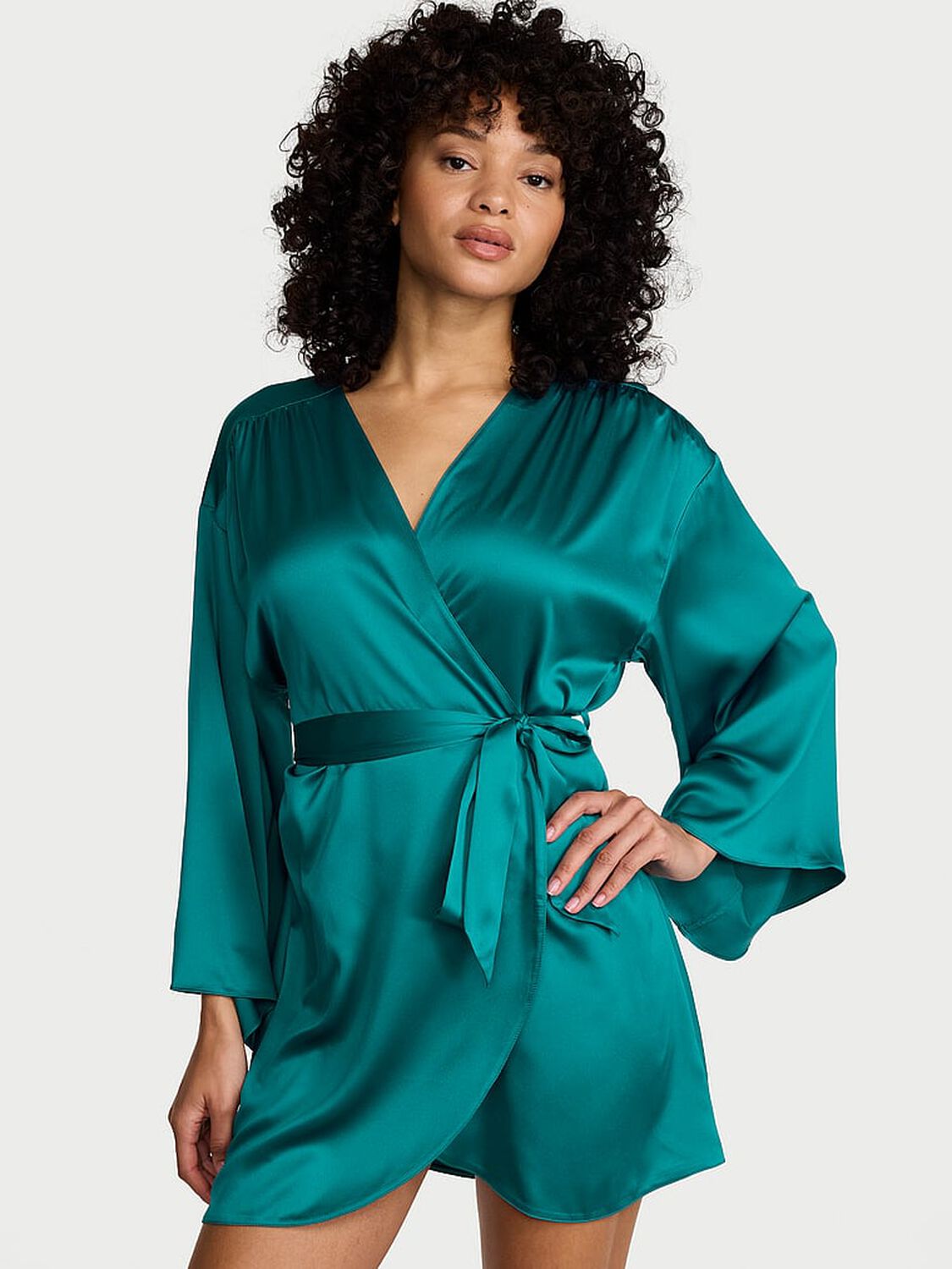 vs Victoria's Secret Satin Short Robe True Teal 1 of 2 