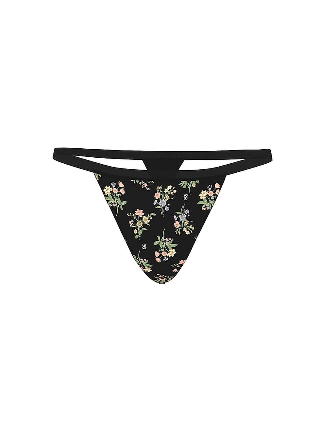 vs Victoria's Secret Stretch Cotton V-String Panty Black Floral Bouquet 3 of 3 