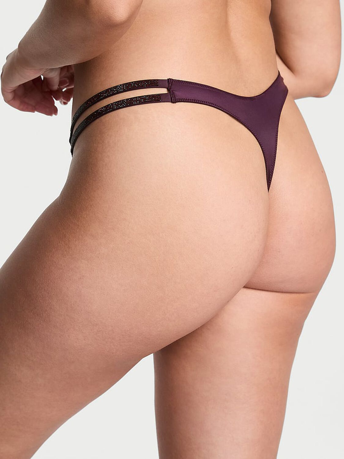 vs Very Sexy Double Shine Strap Smooth Thong Panty Winter Wine 2 of 3 