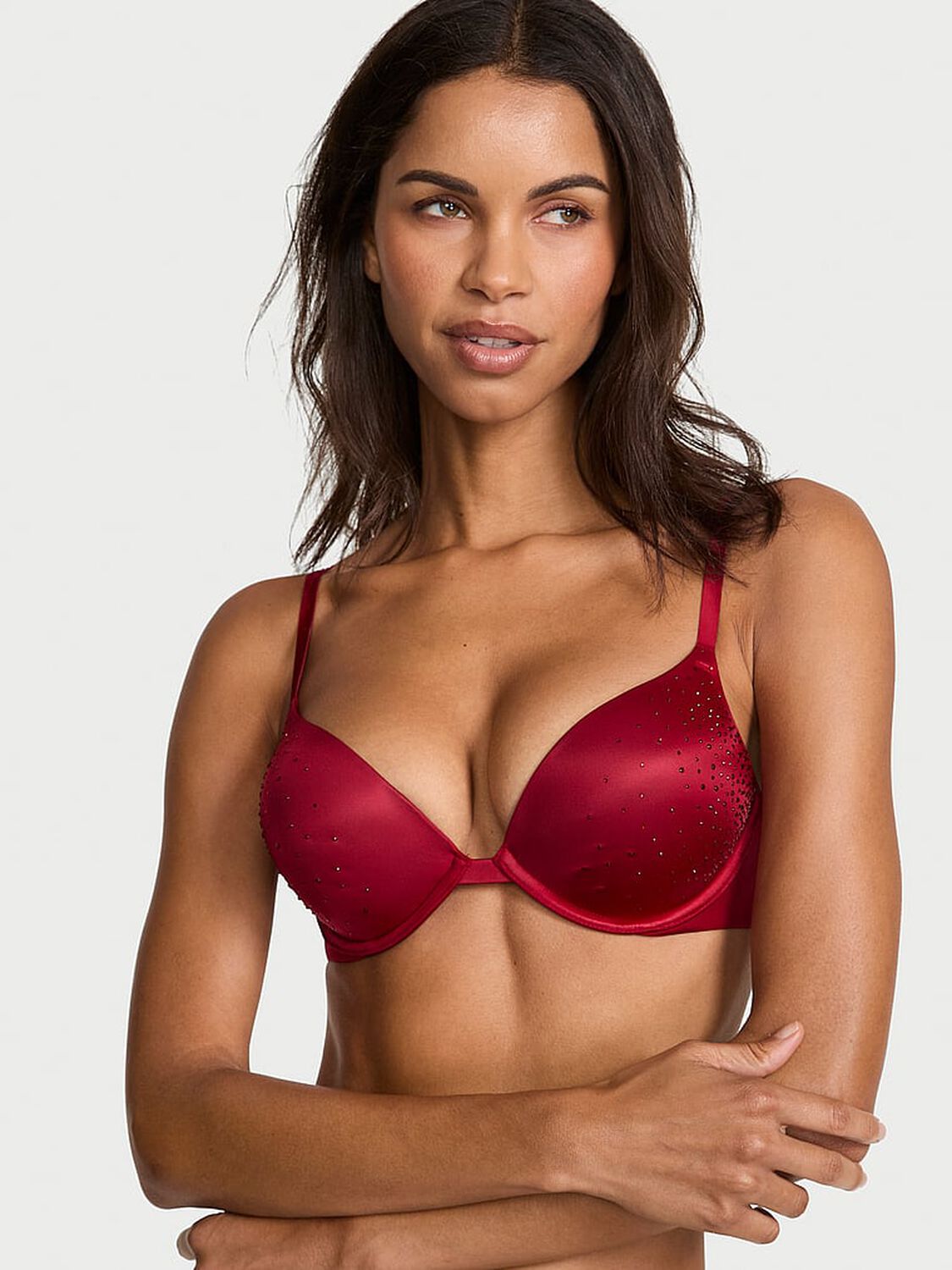 vs Very Sexy Bombshell Add-2-Cups Sparkle Crystal Shine Strap Push-Up Bra Red Lacquer 1 of 3 