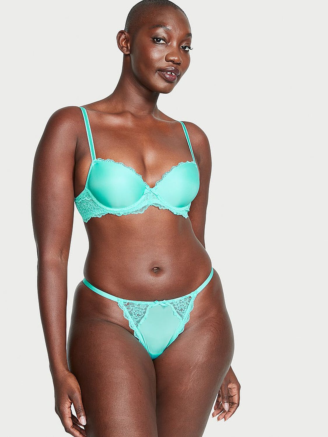 vs Dream Angels Lace-Trim V-String Panty Aquarius Blue 4 of 4 