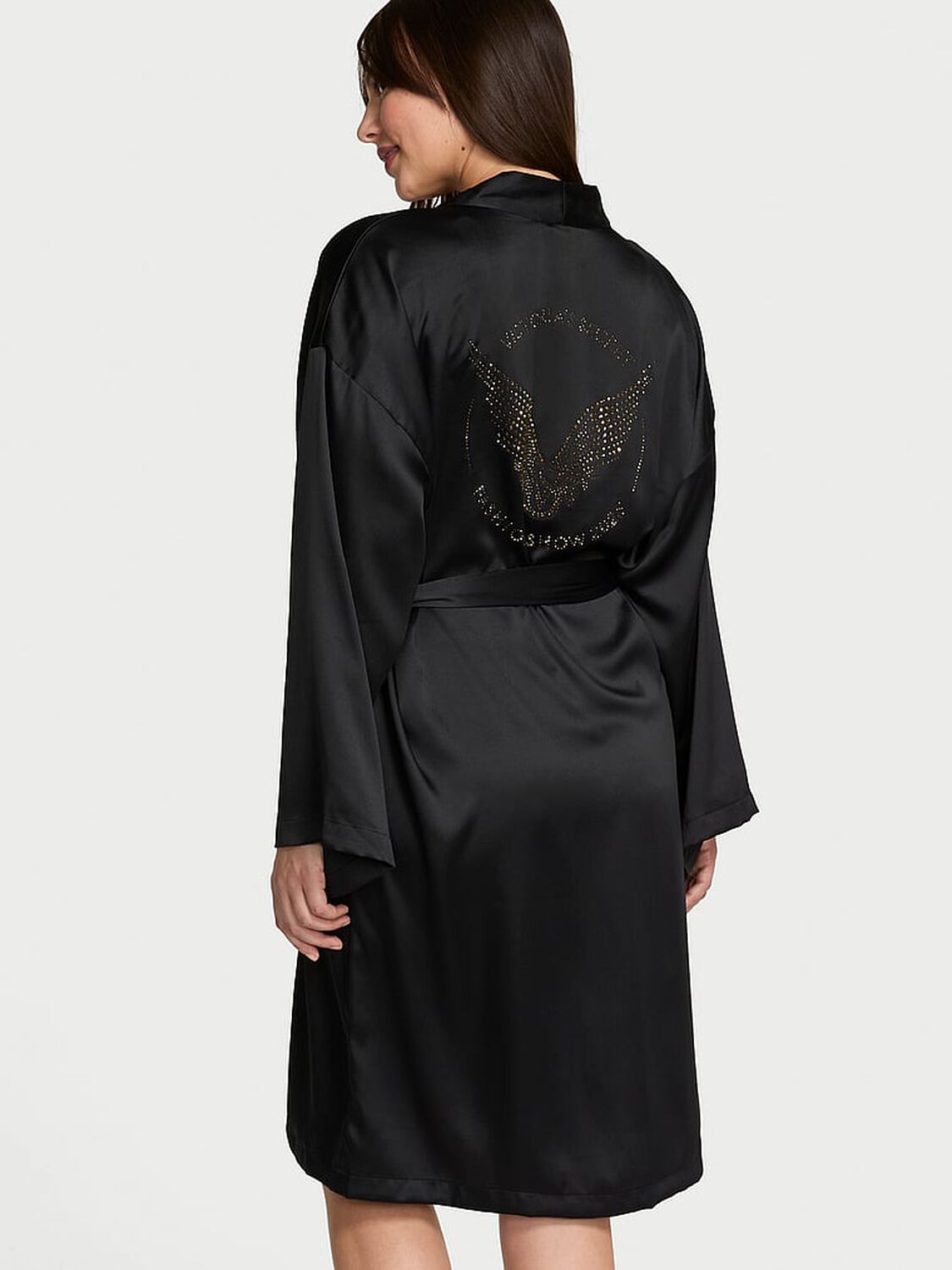 vs Victoria's Secret Satin Midi Robe Black 2 of 4 
