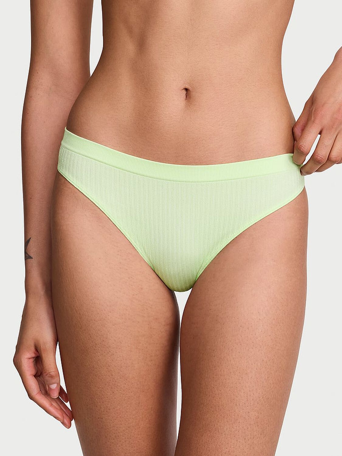 vs Seamless Seamless Sheer Rib Thong Panty Aloe Glow 1 of 4 