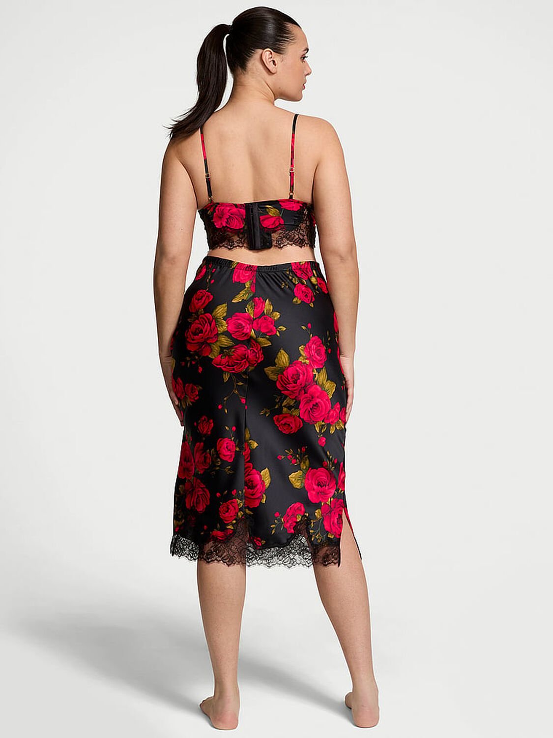 vs Victoria's Secret Satin Rose Lace-Trim Bralette & Midi Skirt Set Glamorous Rose 2 of 3 