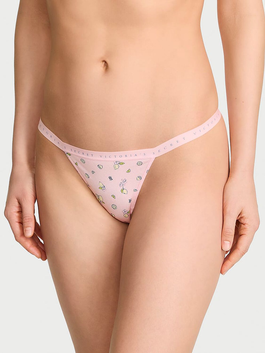 vs Victoria's Secret Stretch Cotton V-String Panty Bermuda Pink Lemons 1 of 2 