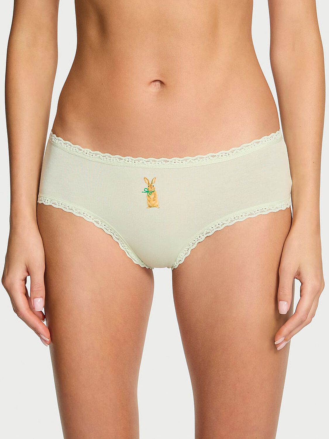 vs Lace Trim Cotton Lace-Waist Cheeky Panty Mint Crush Bunny 1 of 2 