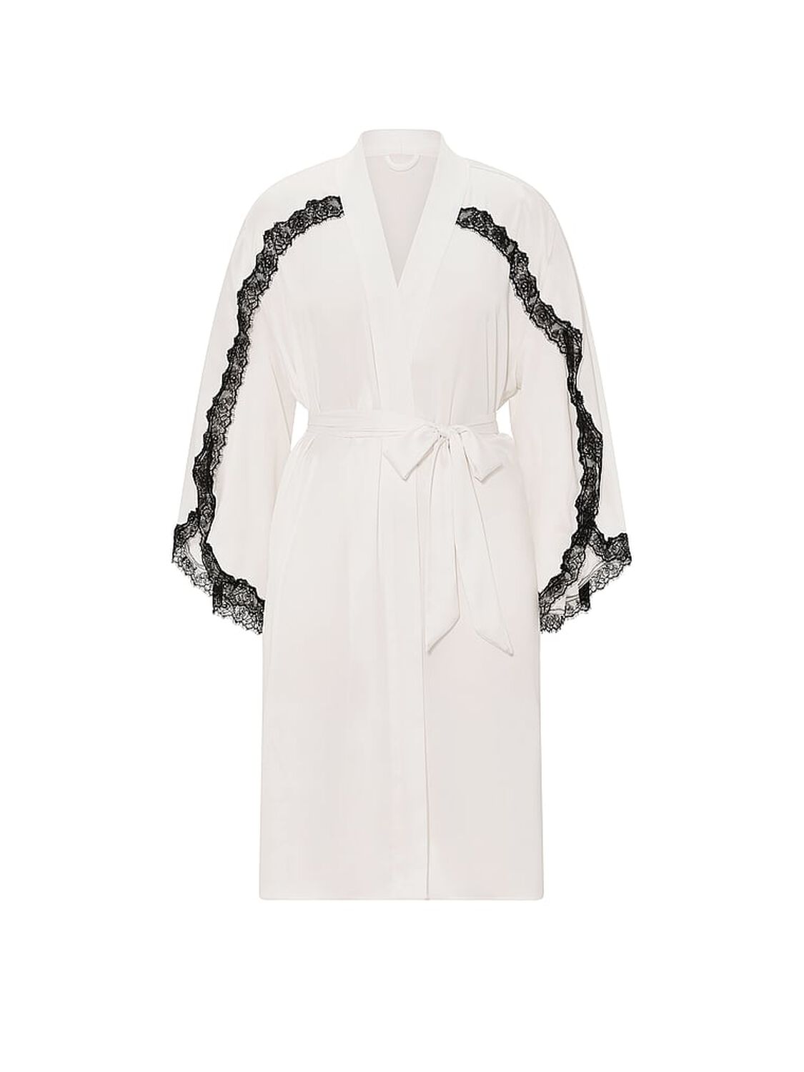 vs Very Sexy Satin Rose Lace-Trim Midi Robe Coconut White 3 of 3 