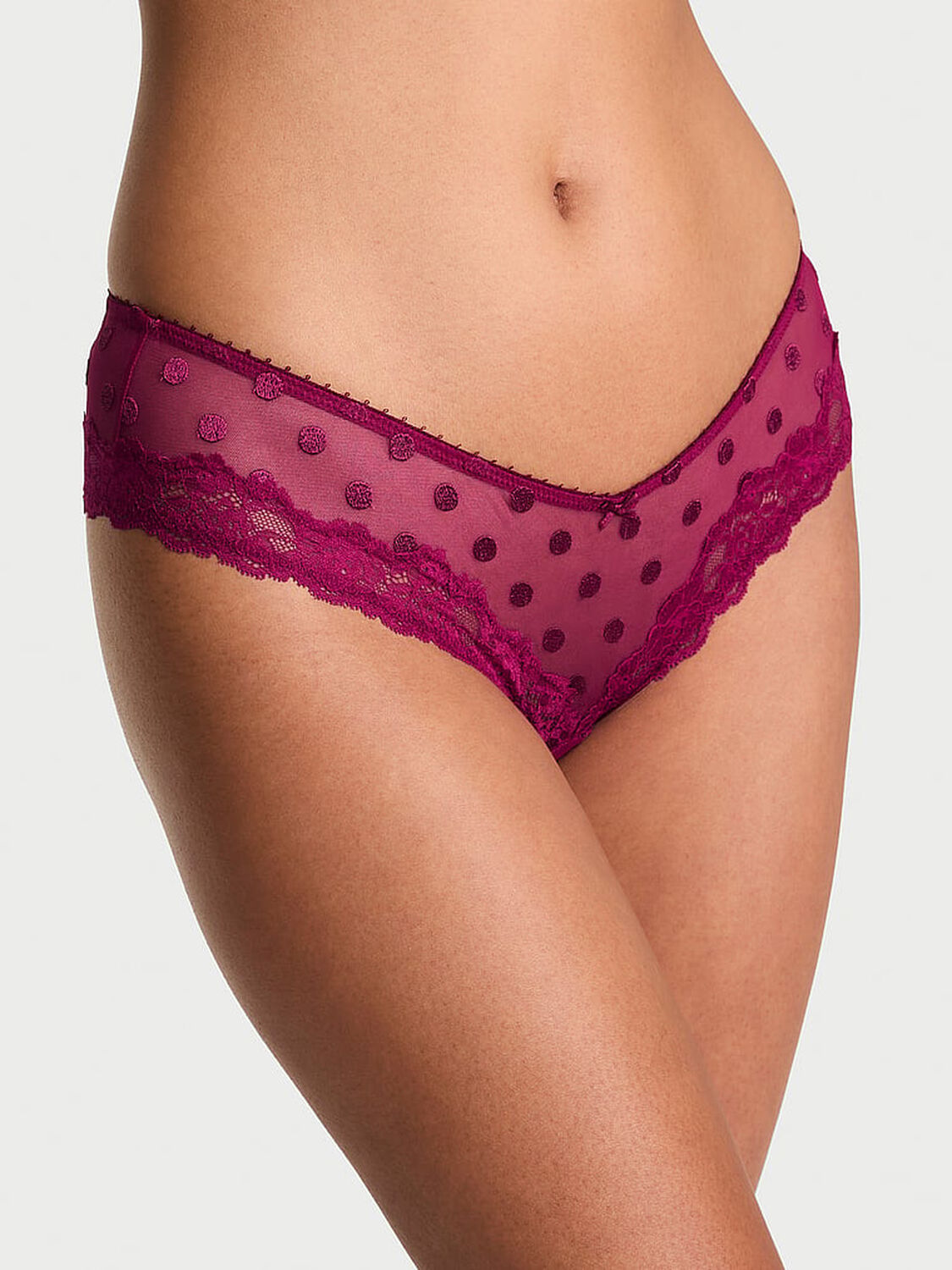 vs Very Sexy Sheer Heritage Dot Lace-Trim Cheeky Panty Fresh Jam 1 of 3 