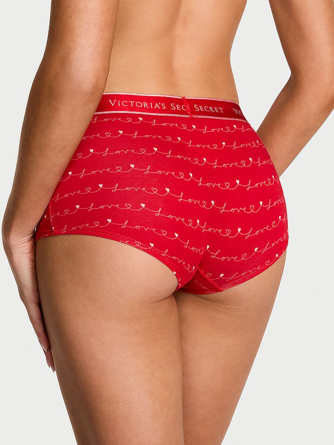 vs Cotton Logo Cotton Boyshort Panty Red Lacquer Love Script 2 of 3 